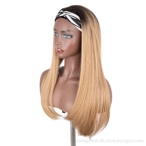 10A Fashion brand summer style factory price blonde highlight for black women Super Silk straight synthetic hair headband wig